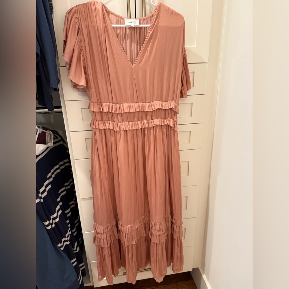 Bohme Blush Midi Dress with Ruffle Details